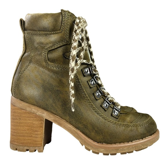 Carlos Santana Ardent Combat Boots‎ Green Faux Suede Block Heel Womens Size 6 - Picture 1 of 12